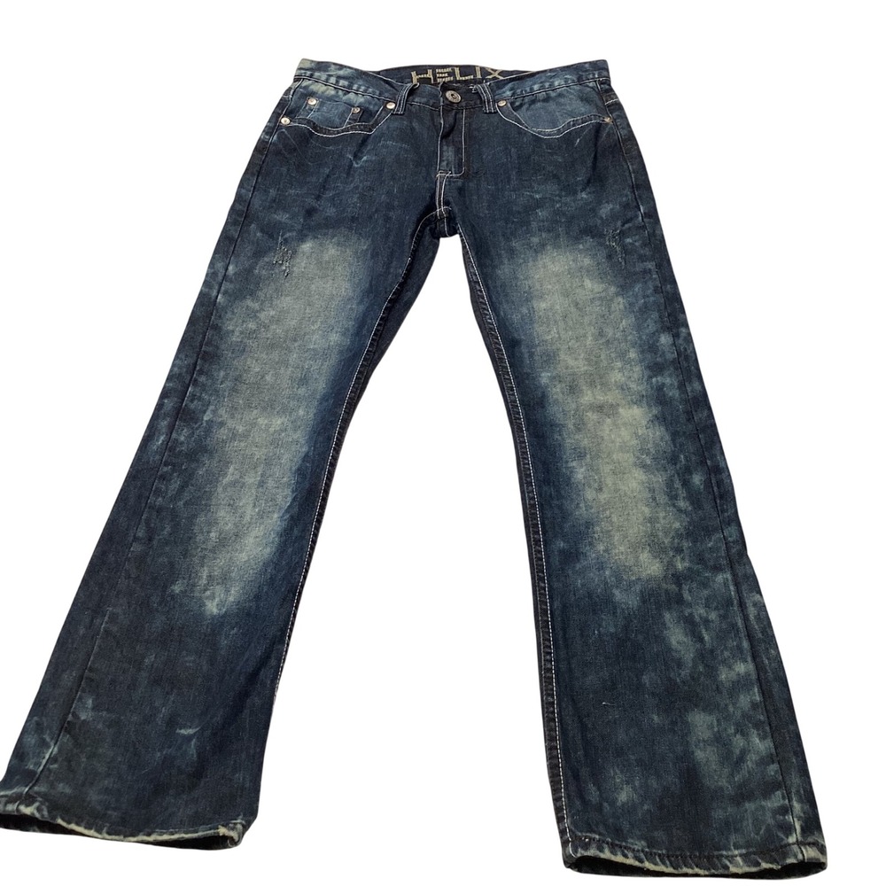 Helix Mens Slim Fit Acid Wash Distressed Studded Back Pocket Jeans‎ Blue 32x30